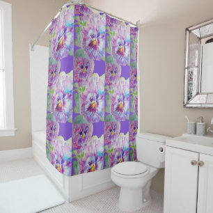 Fleurs de Pansy Violet Rideau de Douche Floral