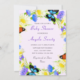 Fleurs de papillon Baby shower encadré Invitation