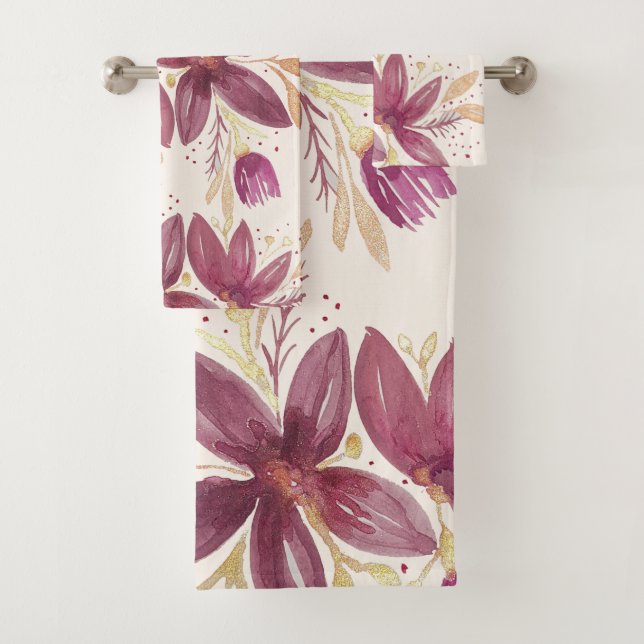 Fleurs de passion, Aquarelle Bourgogne et or (En situation)