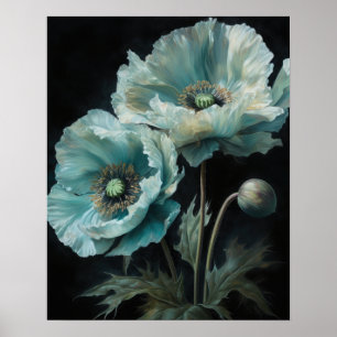 Fleurs de pavot bleu clair Art Imprimer Poster