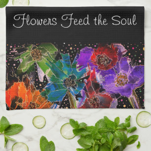 Fleurs de pavot colorées 1/2 Serviette de cuisine 
