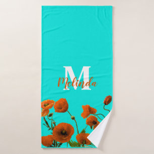 Fleurs de pavot orange Monogramme floral Nom initi