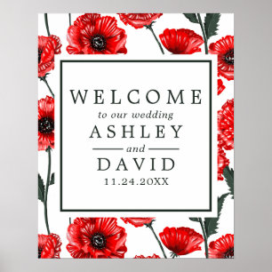 Fleurs de pavot rouge Affiche de bienvenue Mariage