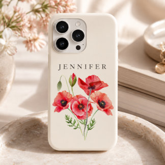 Fleurs de pavot rouge aquarelle personnalisées