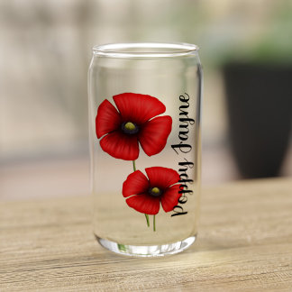Fleurs de pavot rouge Nom personnalisé peut verre