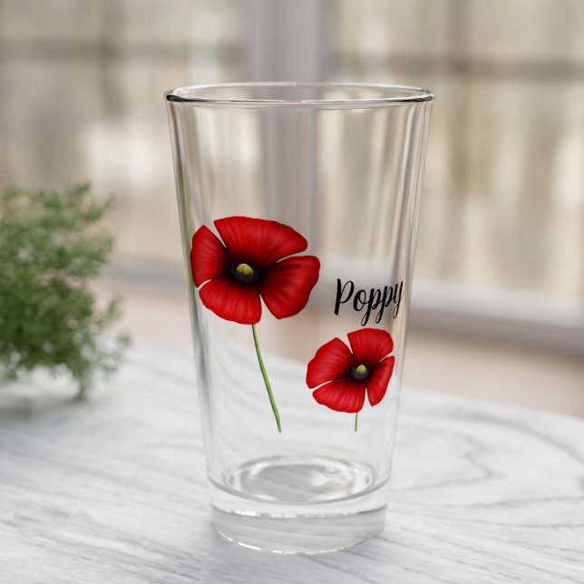 Fleurs de pavot rouge Nom personnalisé Verre (Pretty poppy glass with space for your name. Makes a lovely gift!)