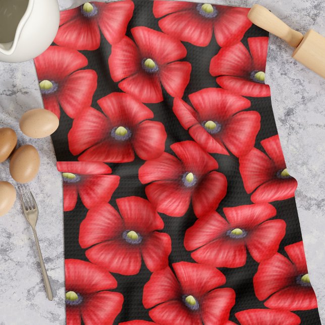Fleurs de pavot rouge sur serviette de cuisine noi (Pop a poppy kitchen towel in your kitchen for a lovely pop of color. Makes a great housewarming gift)