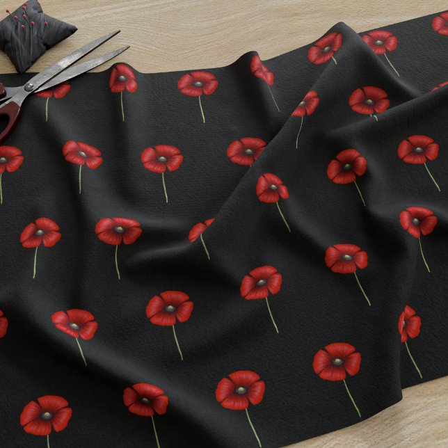 Fleurs De Pavot Rouge Sur Tissu Noir (A cute poppy pattern fabric just for you)