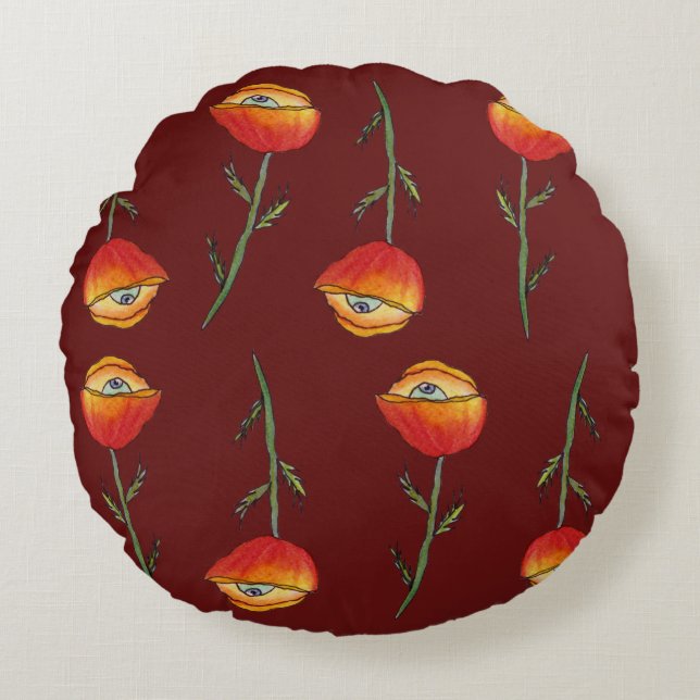 Fleurs de pavot surréalistes Coussin rond (Devant)