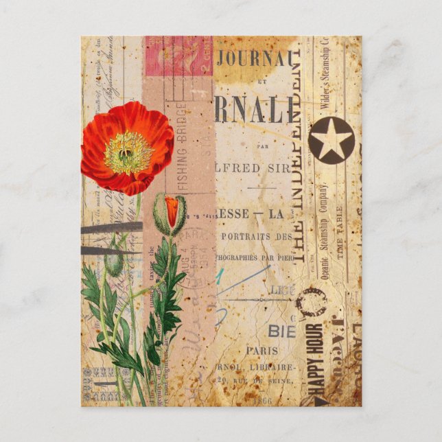 Fleurs de pavot Vintage moderne collage art Carte  (Devant)