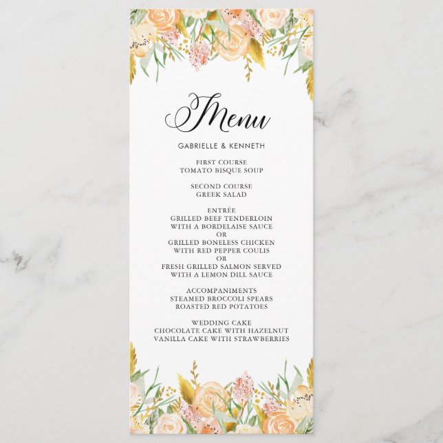 Fleurs de Pêche à l'huile d'or Carte menu II (Devant)