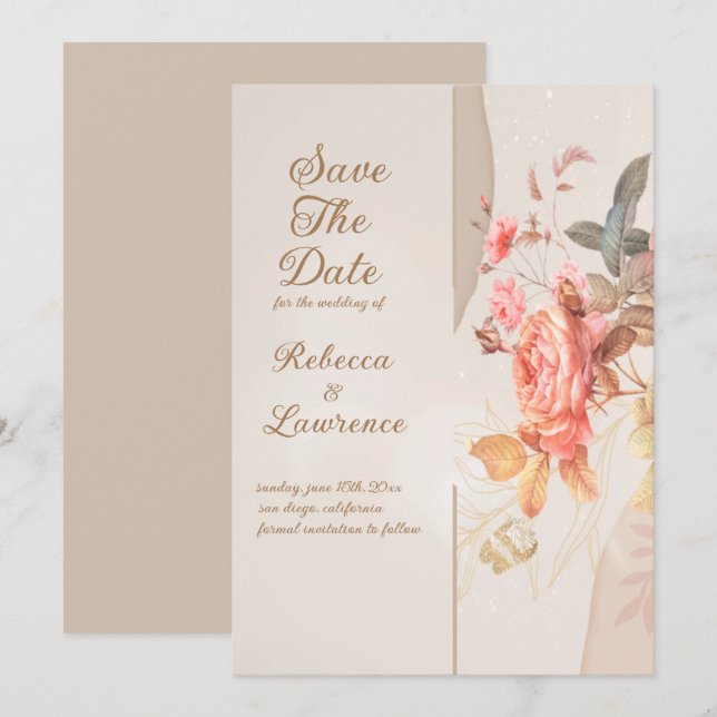 Fleurs de Pêche Douces  Faire-Part de Mariage Élég (Devant / Derrière)