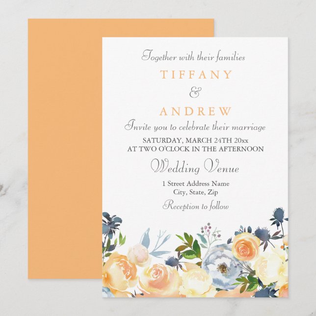 Fleurs de pêche Élégante invitation de mariage (Devant / Derrière)