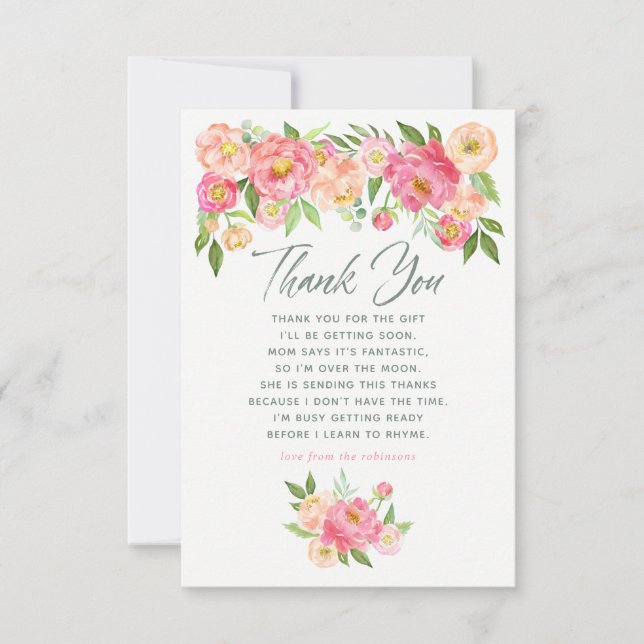 Fleurs de pivoine Baby shower de printemps Merci (Devant)