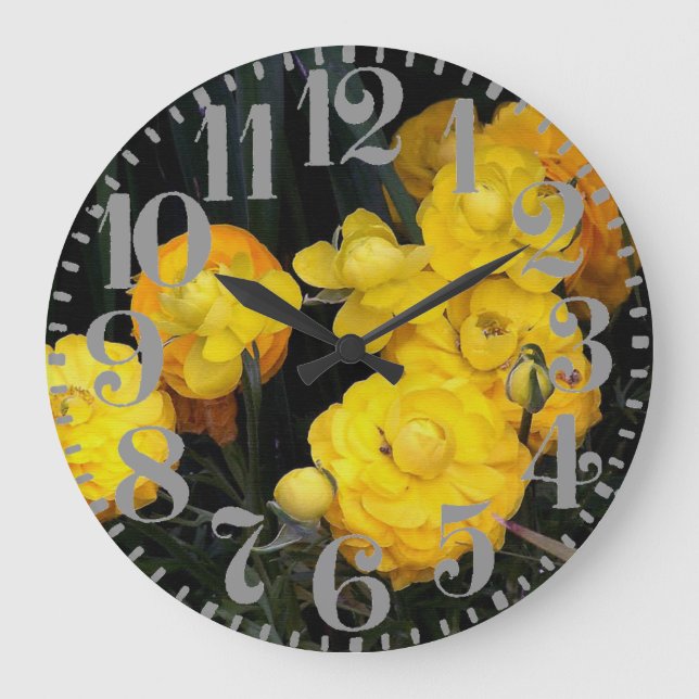 Fleurs de pivoine jaune Grand nombre Horloge mural (Recto)