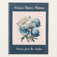 Fleurs de pivoines en bleu et blanc sur rose et bl