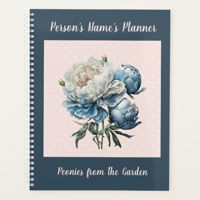 Fleurs de pivoines en bleu et blanc sur rose et bl (Devant)