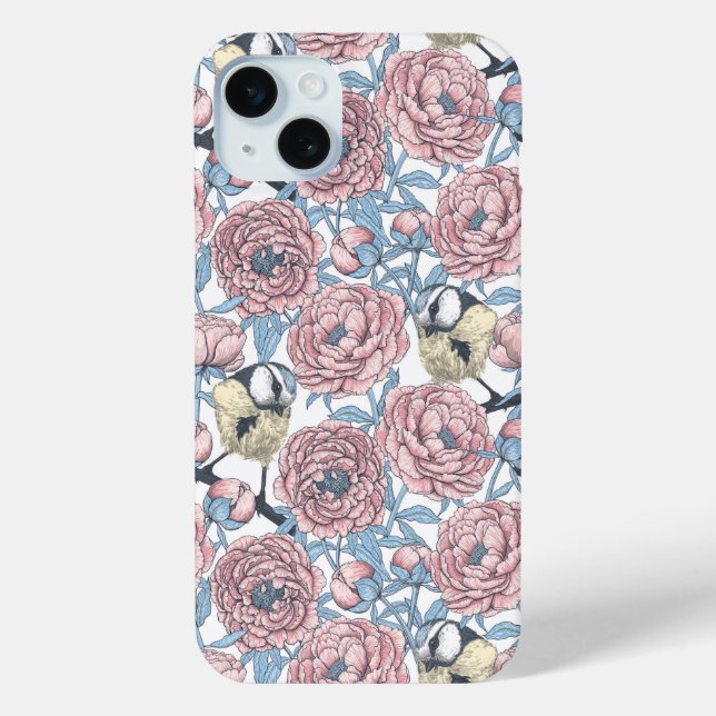Fleurs de pivoines et oiseaux Coque-Mate coque iph (Verso)