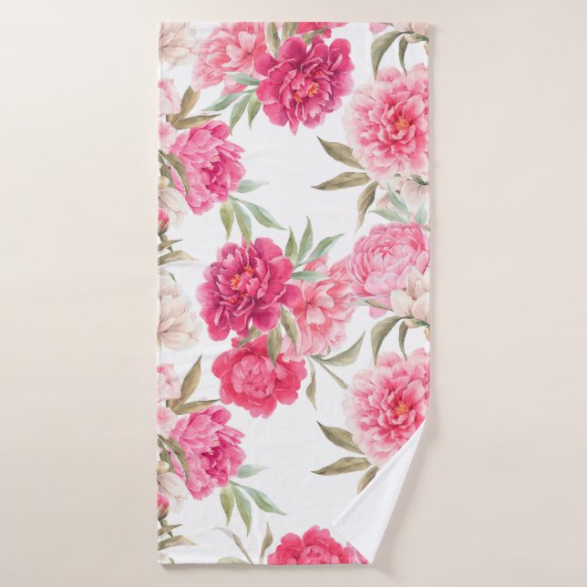 Fleurs de pivoines roses sans couture motif (Serviette de bain)