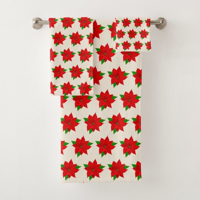 Fleurs de Poinsettia rouge sur beige clair (En situation)