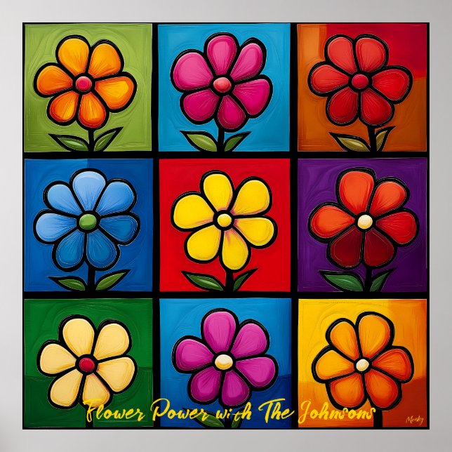 Fleurs de Pop Art en Grille - Art Mural Coloré (Devant)