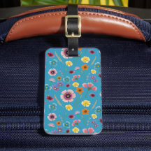 Fleurs de prairie en bleu - étiquette bagage