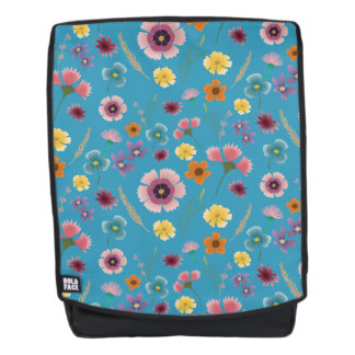 Fleurs de prairie en sac à dos bleu