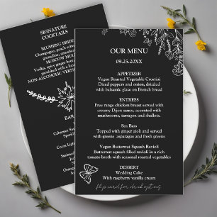 Fleurs de prairie Noir - Blanc Mariage Menu Budget