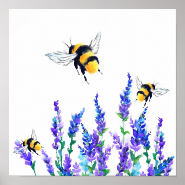 Fleurs de printemps et abeilles Flying Poster Pein (Devant)