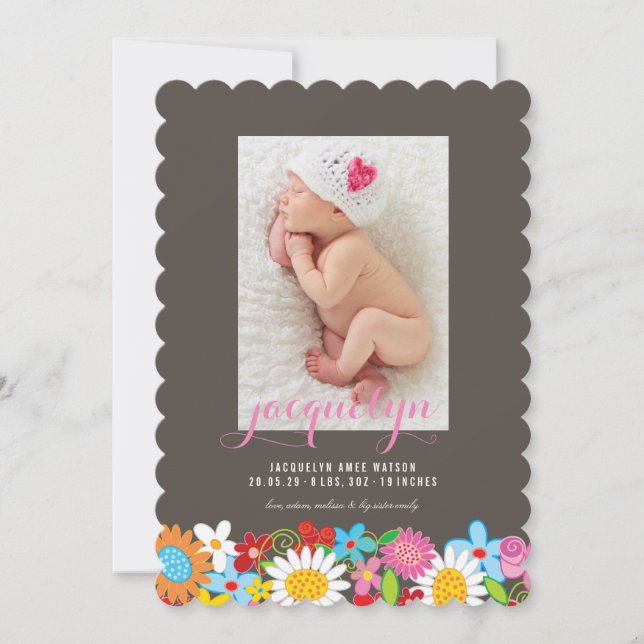 Fleurs de printemps Jardin Baby Girl Faire-part de (Devant)