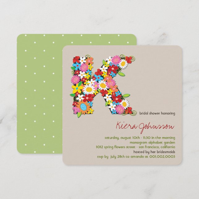 Fleurs de printemps Monogramme K Invitation de Fêt (Devant / Derrière)