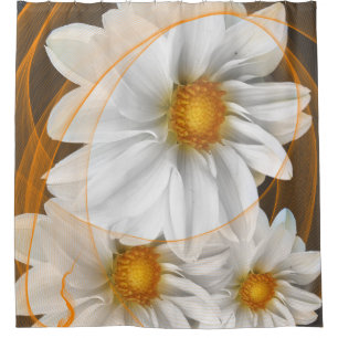 Fleurs de rideau de douche blanc noir orange