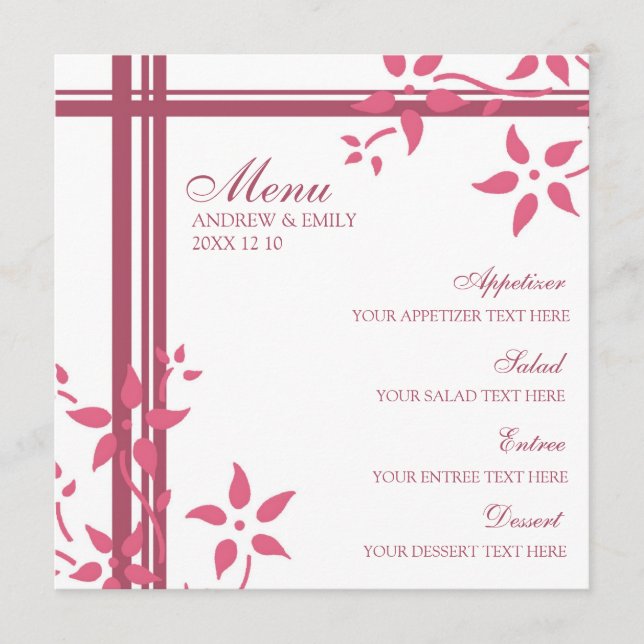 Fleurs de rose de chèvrefeuille de menu de mariage (Devant)