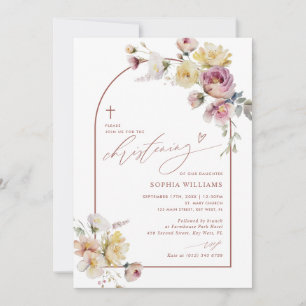Fleurs de rose de jardin Boho Invitation de baptêm