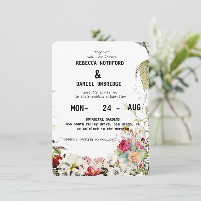 Fleurs de rose poussiéreuse Invitation de mariage  (Debout devant)