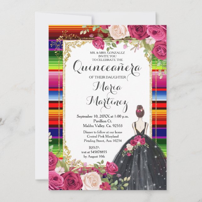 Fleurs de Roses Rouges Quinceañera Invitation Anni (Devant)