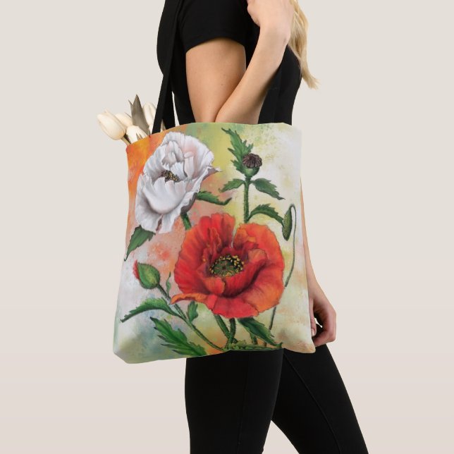 Fleurs de Sac fourre-tout de  de pavots rouges et  (De près)
