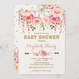 Fleurs de sauce en or rose Invitation de Baby show