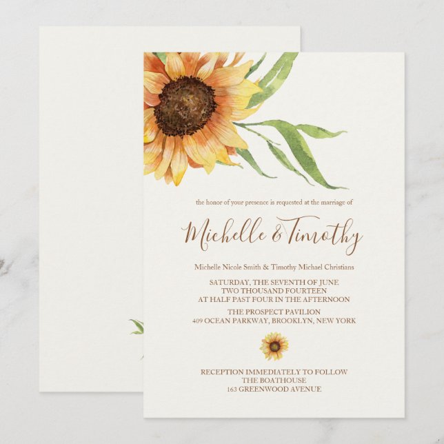 Fleurs de soleil de pays Invitations de mariage (Devant / Derrière)