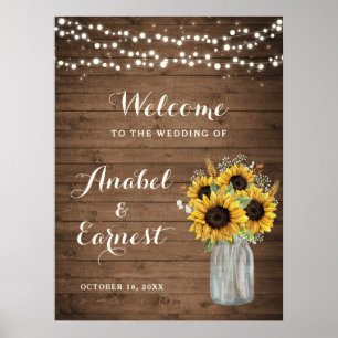 Fleurs de soleil en bois rustique Lumières Affiche
