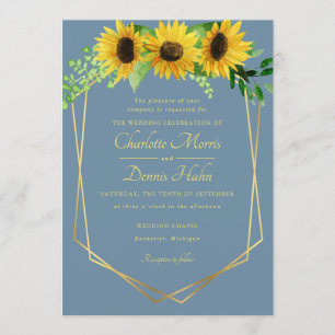 Fleurs de soleil et faire-part de mariage bleu vif