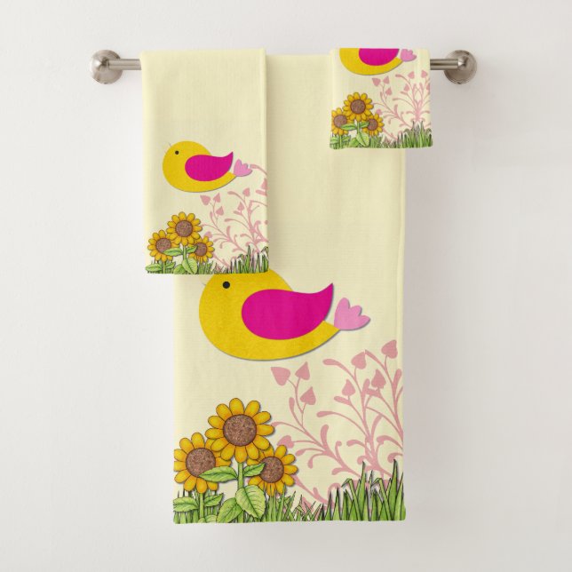 Fleurs de soleil et oiseaux (En situation)