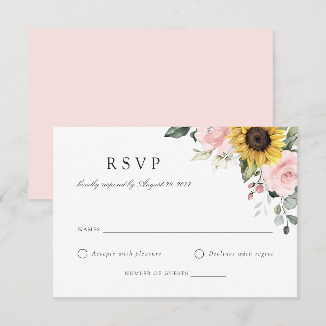 Fleurs de soleil florale Blush rose mariage carte  (Devant / Derrière)