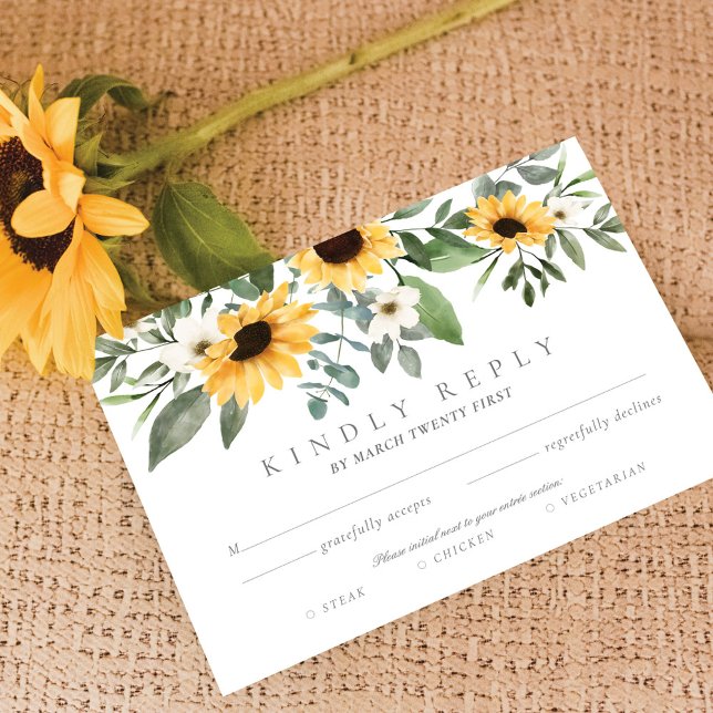 Fleurs de soleil Jaunes Aquarelles RSVP Entrée Cho (Créateur téléchargé)