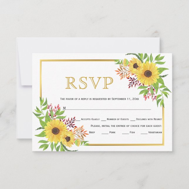 Fleurs de soleil jaunes, cadre or mariage carte RS (Devant)