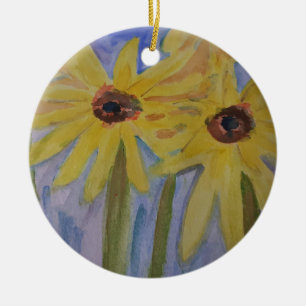 Fleurs de soleil jaunes d'été Ornement en céramiqu