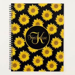 Fleurs de soleil jaunes sur Monogramme noir