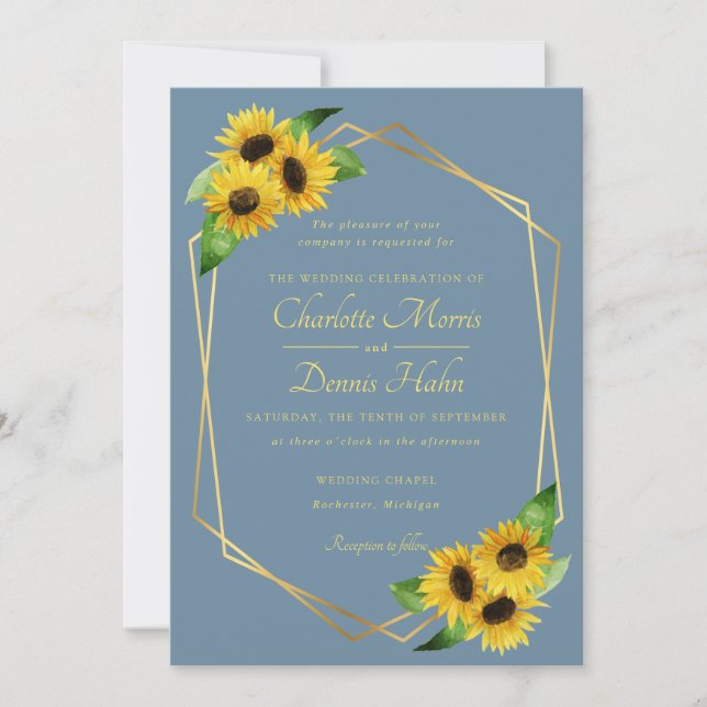 Fleurs de soleil sur faire-part de mariage bleu vi (Devant)