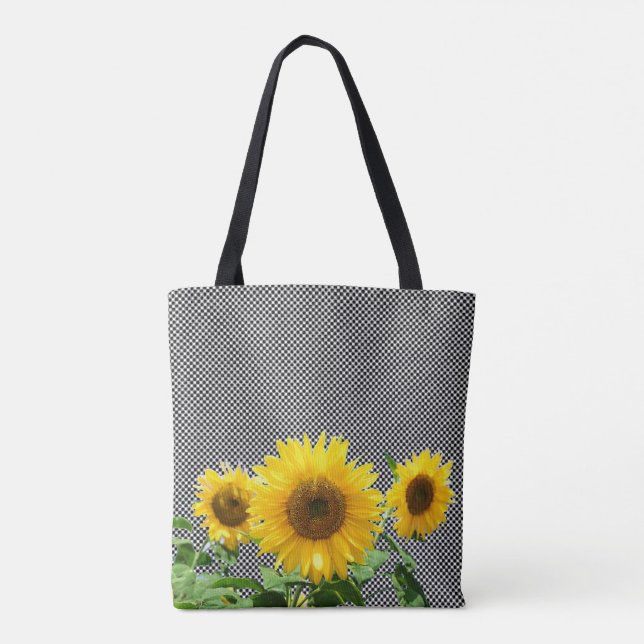 Fleurs de soleil sur sac fourre-tout motif d'échec (Dos)