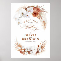 Fleurs de terre cuite Élégante Affiche de bienvenu